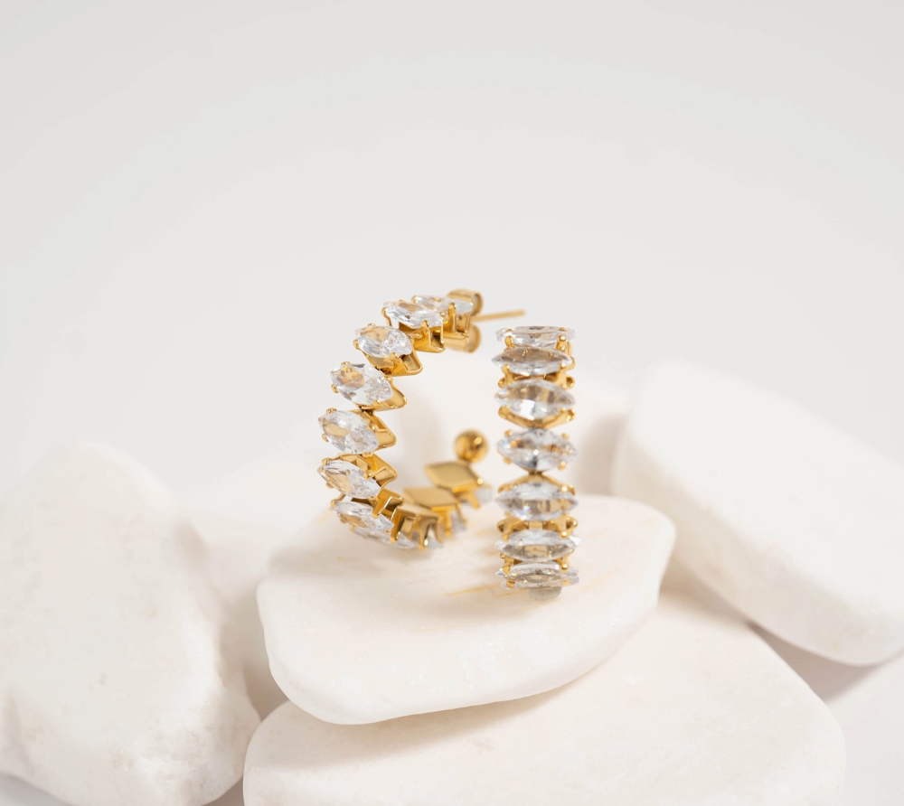 Marquis CZ Stone Hoop Earrings