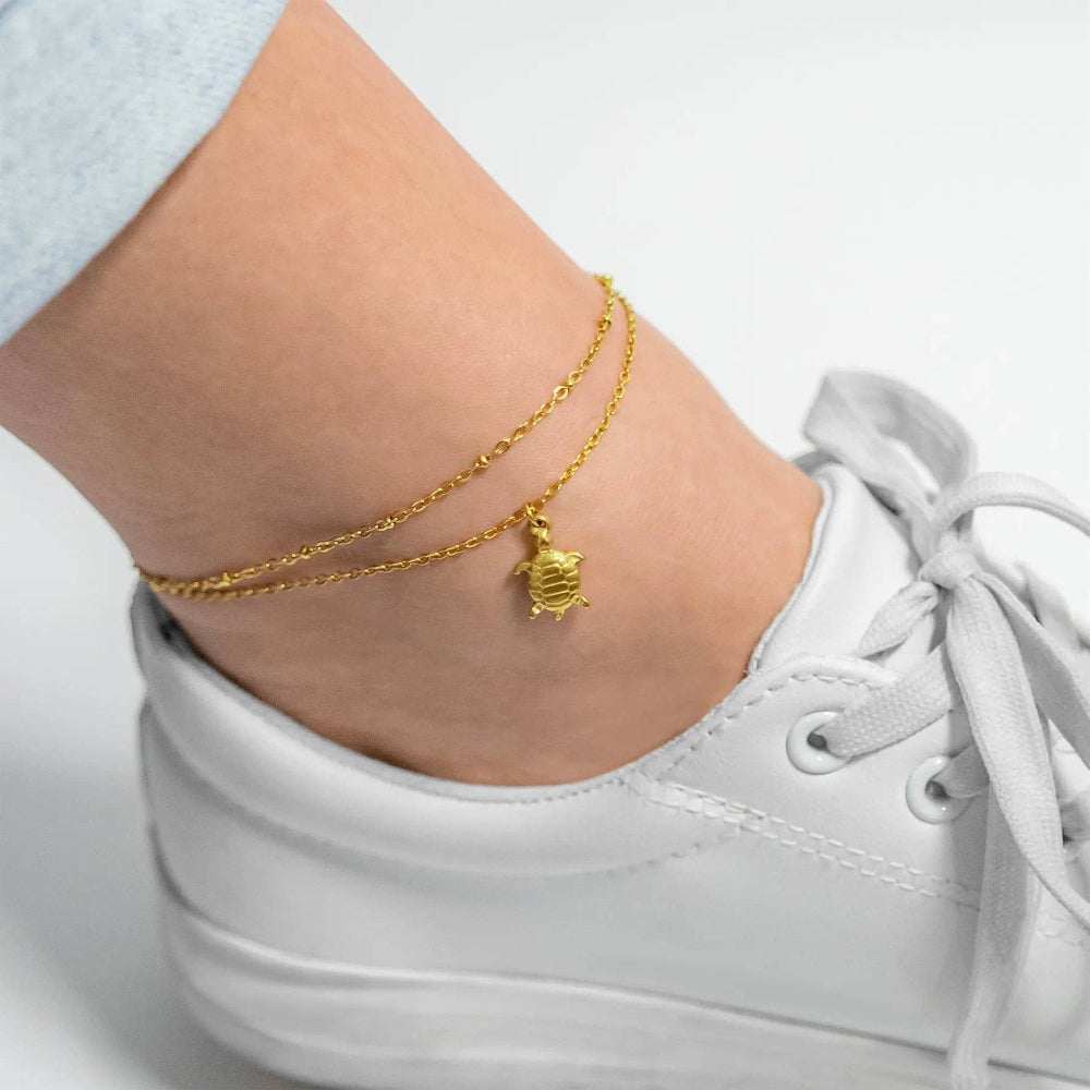 Sea Turtle Double Chain Anklet