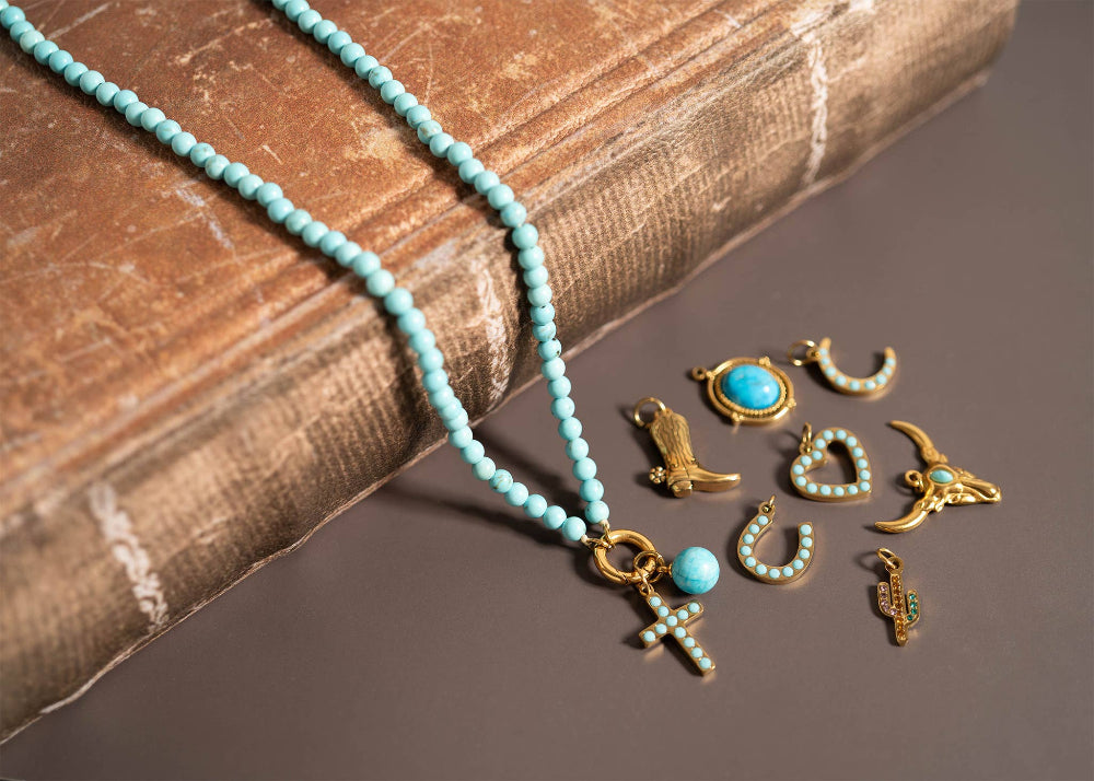 Turquoise Stone Cross Charm