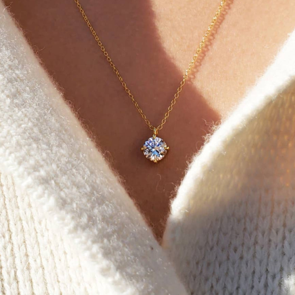 Solitaire Round Cut Crystal Pendant Necklace