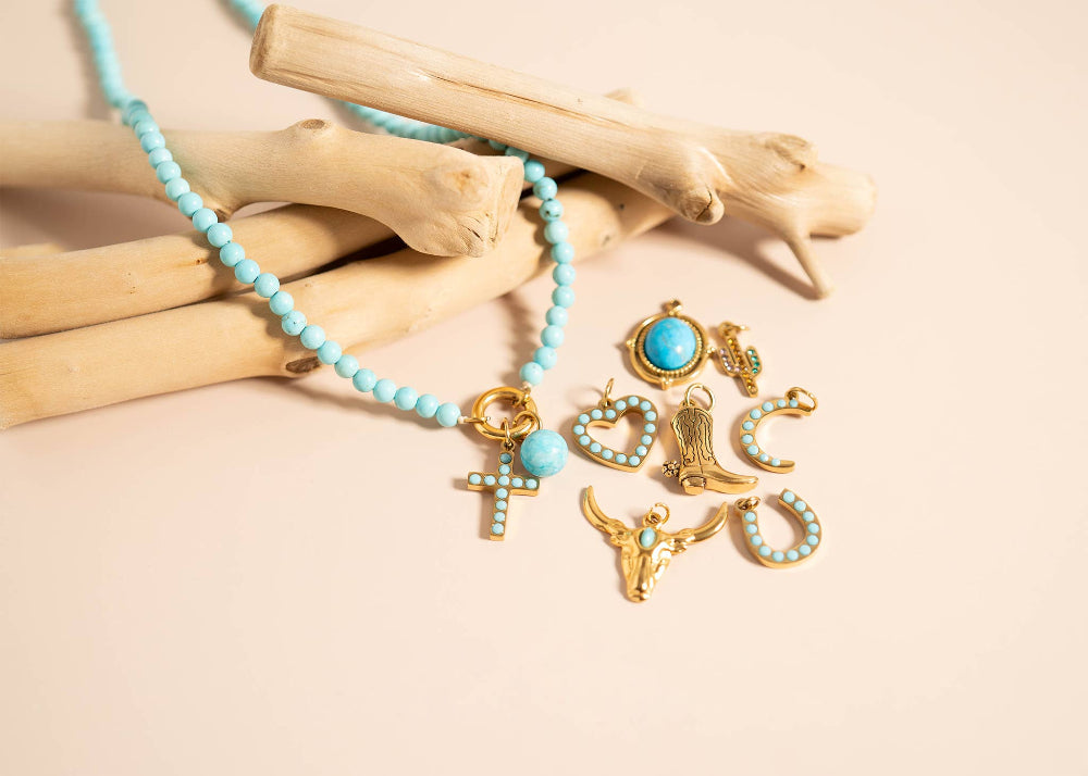 Turquoise Stone Cross Charm