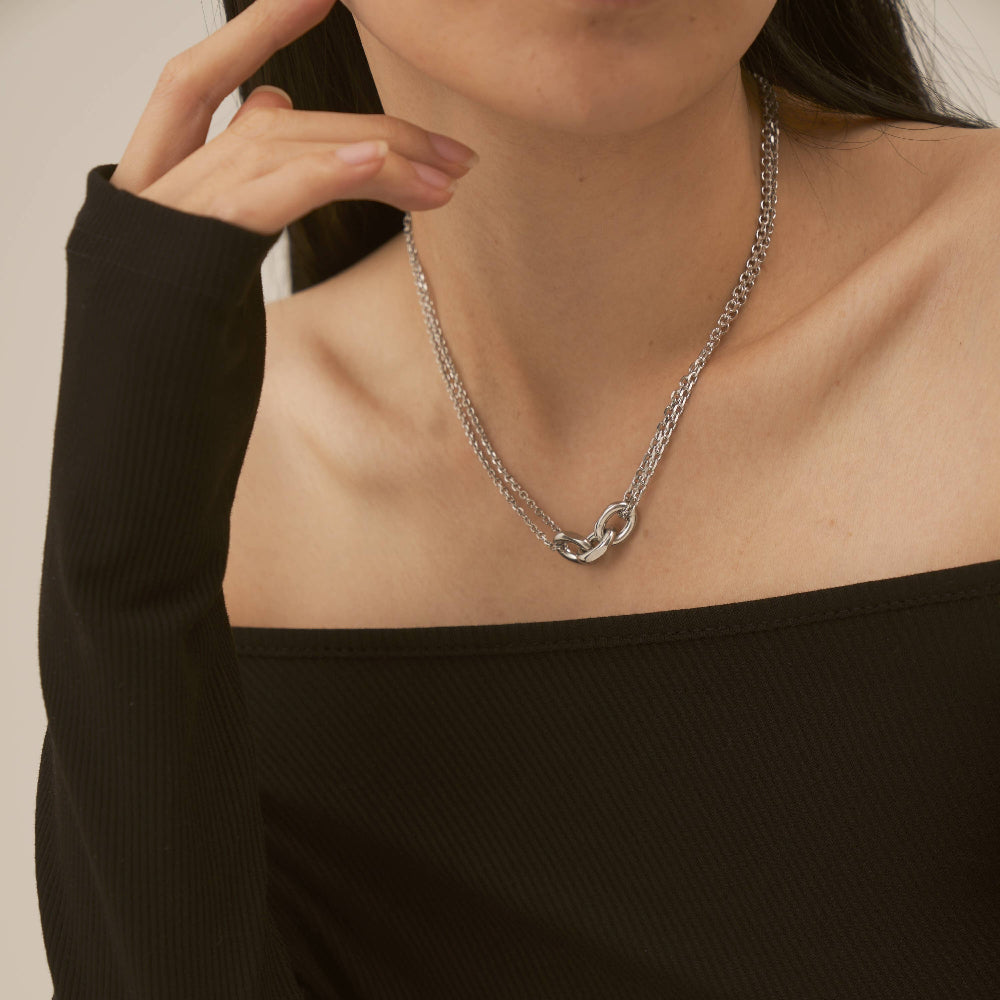 Silver Double Layer Snake Chain Necklace