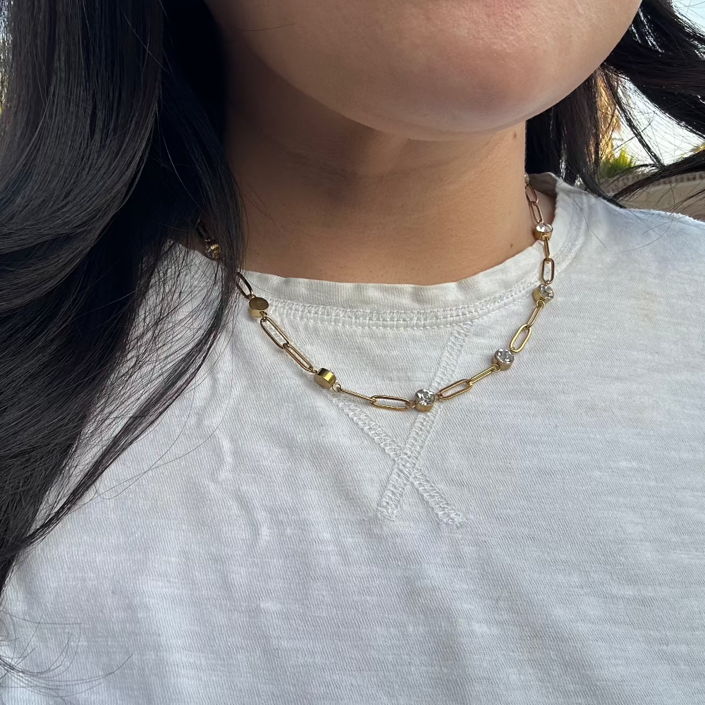 Paperclip Chain & Crystal Station Necklace