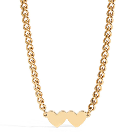 Double Heart Curb Chain Necklace