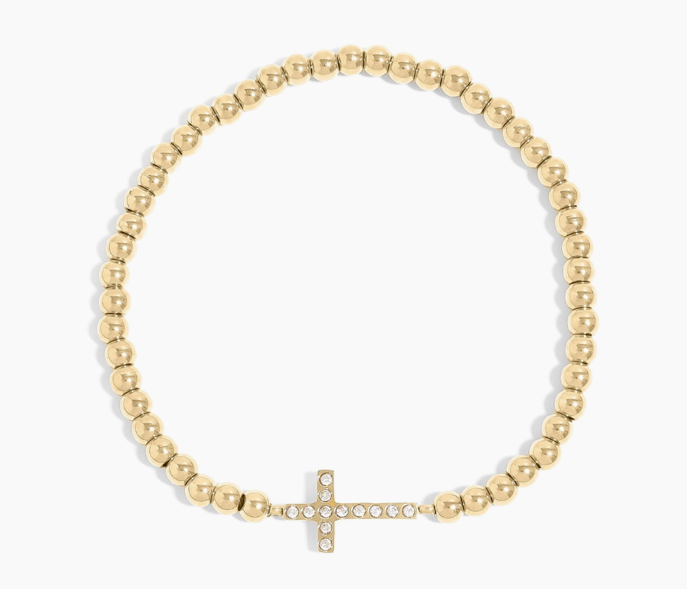 Cross Metal Beaded Stretch Bracelet