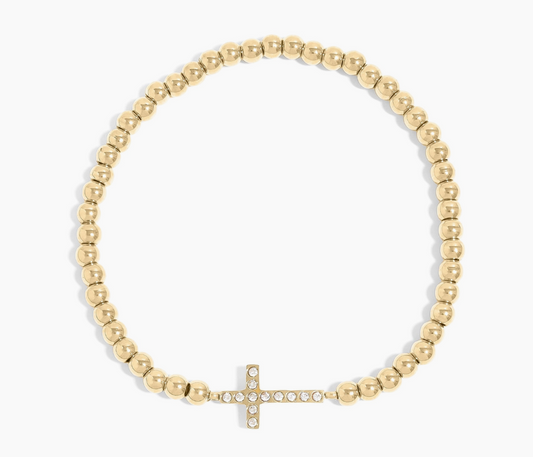 Cross Metal Beaded Stretch Bracelet