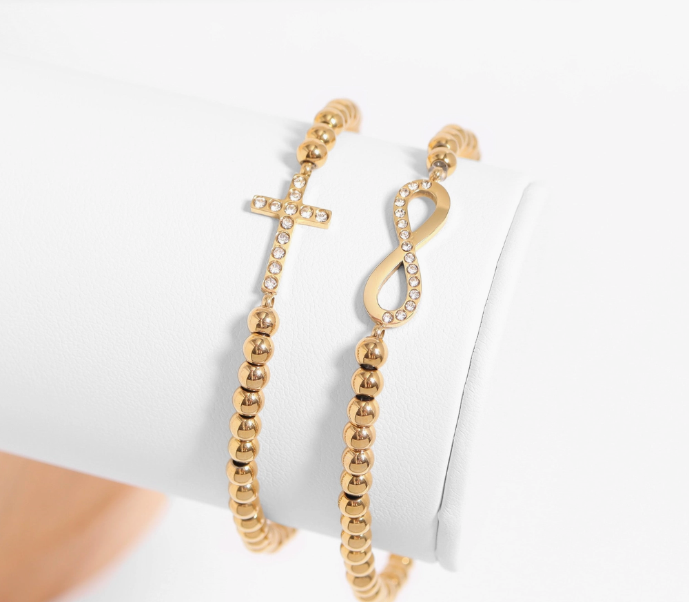 Cross Metal Beaded Stretch Bracelet