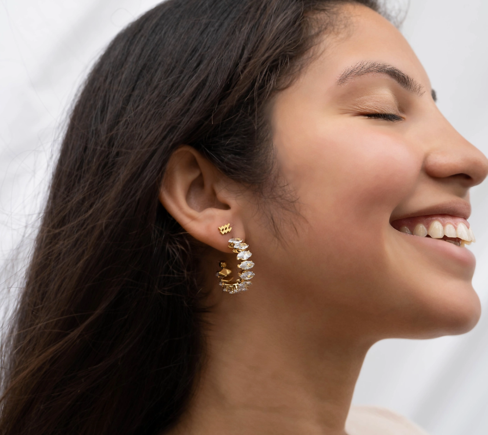Marquis CZ Stone Hoop Earrings