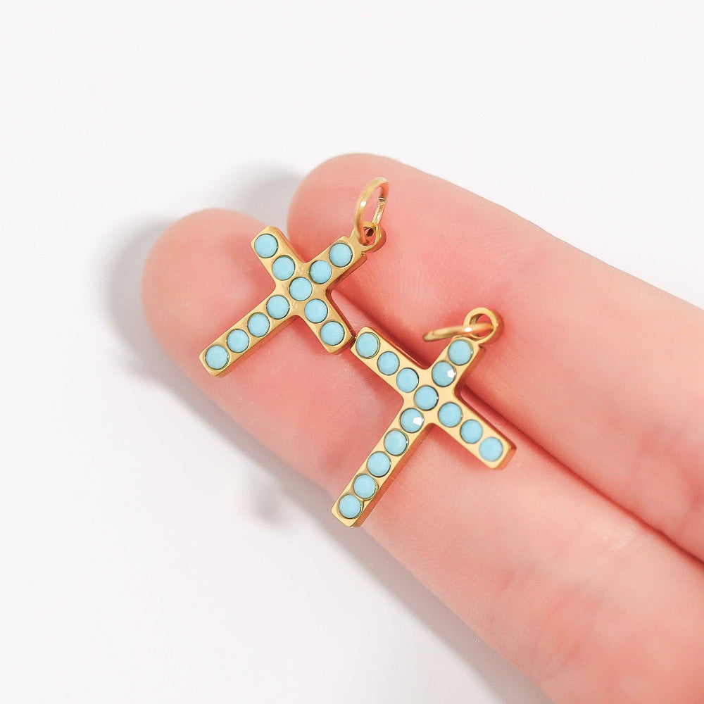 Turquoise Stone Cross Charm