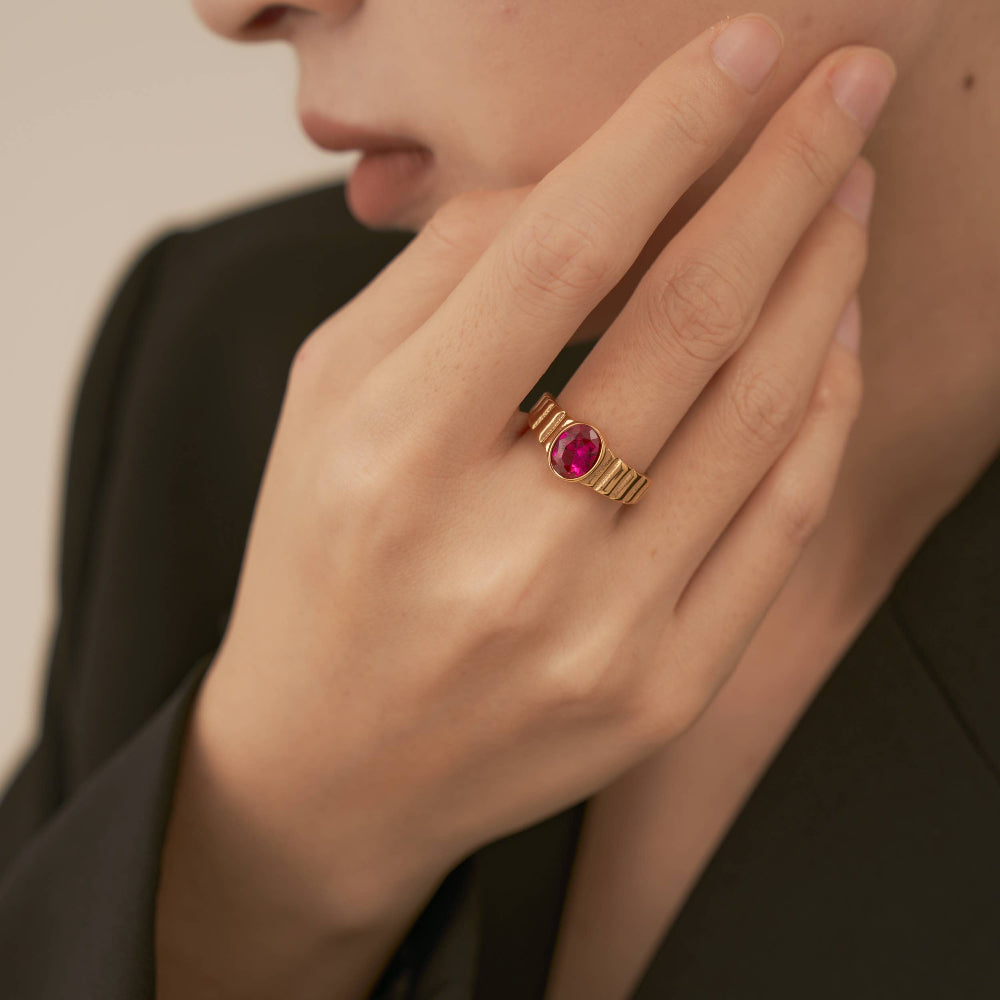 Bold Ruby-Inspired Gold Ring