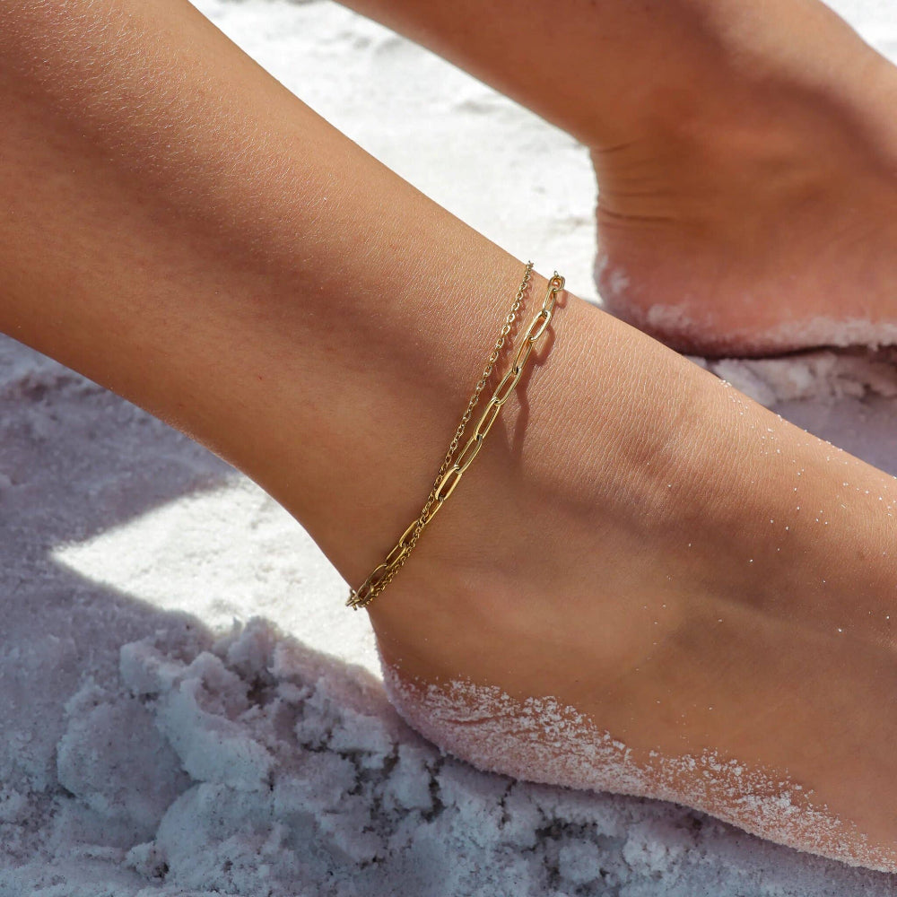 Double Chain Paperclip Anklet