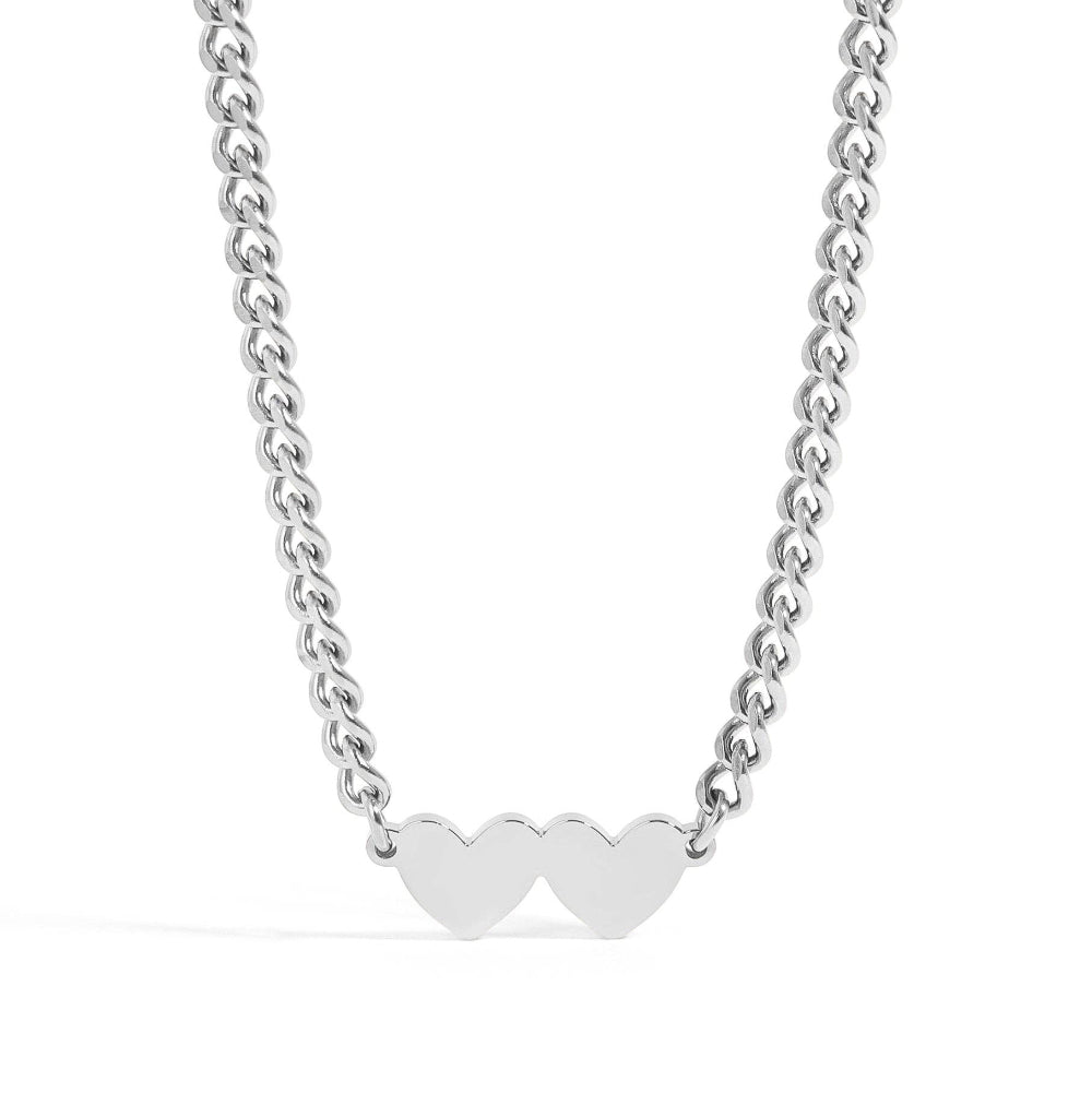Double Heart Curb Chain Necklace