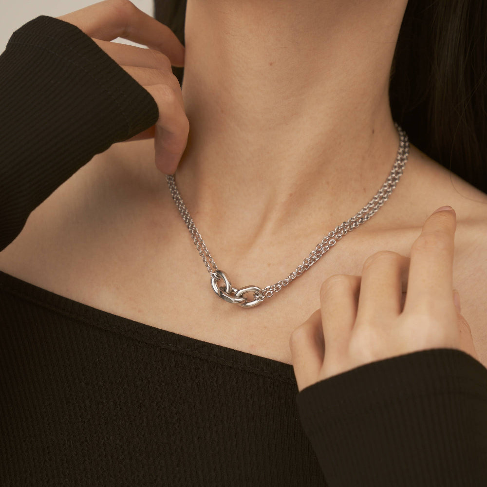 Silver Double Layer Snake Chain Necklace