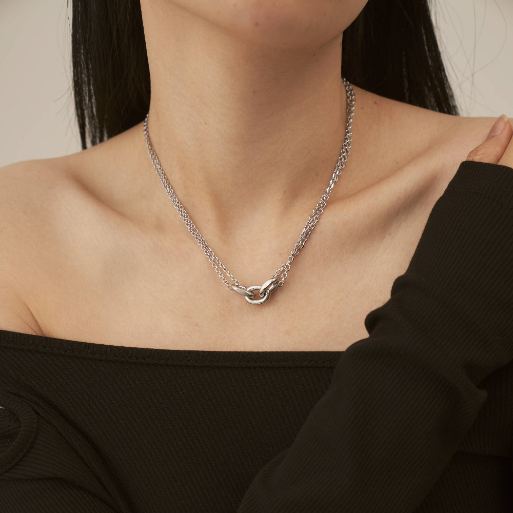 Silver Double Layer Snake Chain Necklace