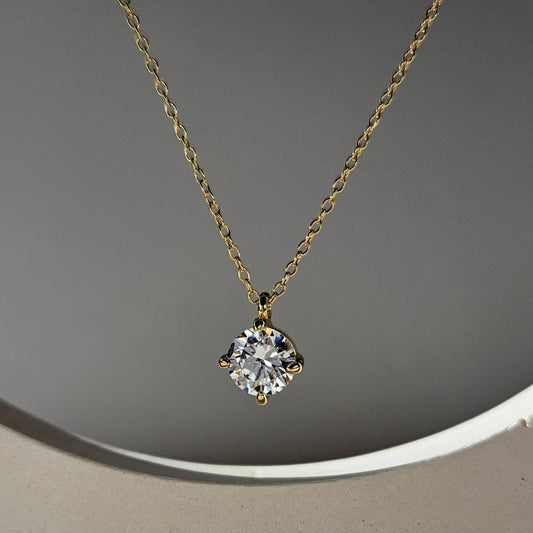 Solitaire Round Cut Crystal Pendant Necklace