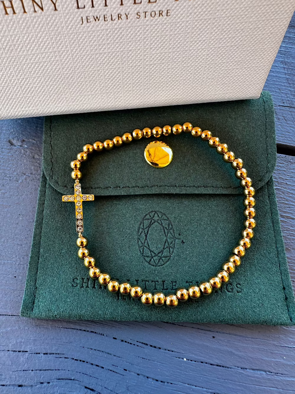 Cross Metal Beaded Stretch Bracelet