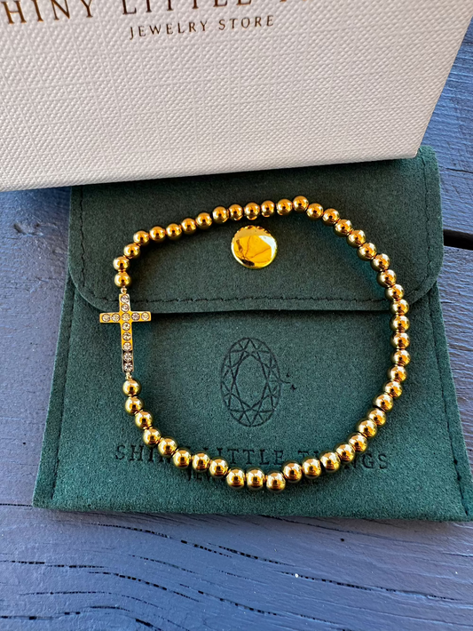 Cross Metal Beaded Stretch Bracelet