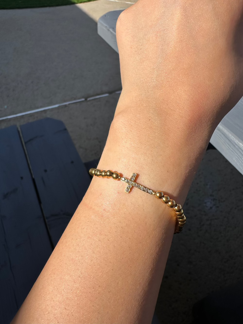 Cross Metal Beaded Stretch Bracelet