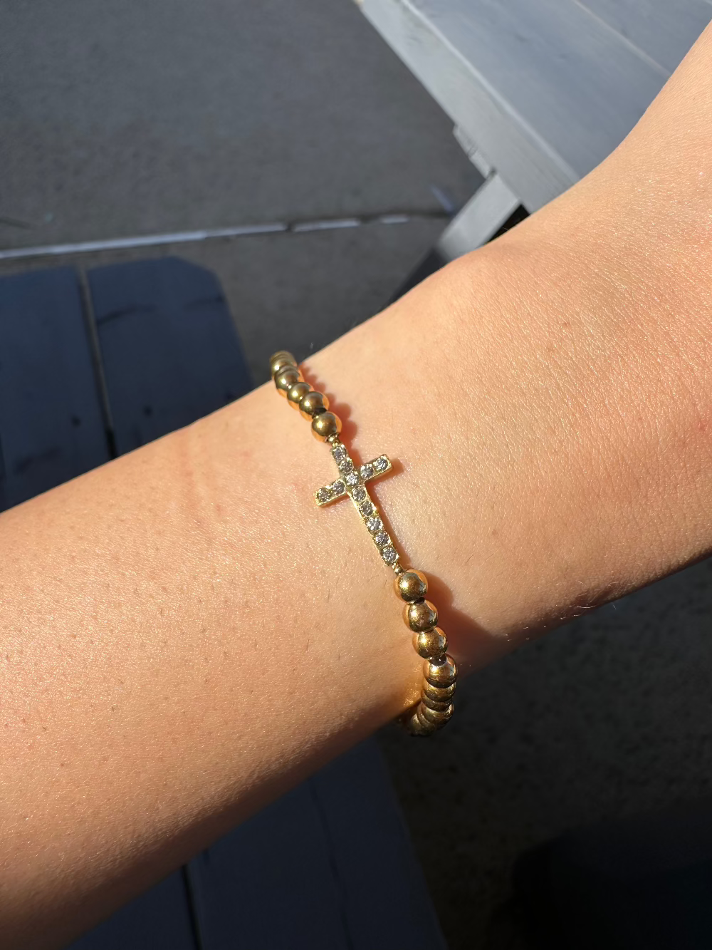 Cross Metal Beaded Stretch Bracelet