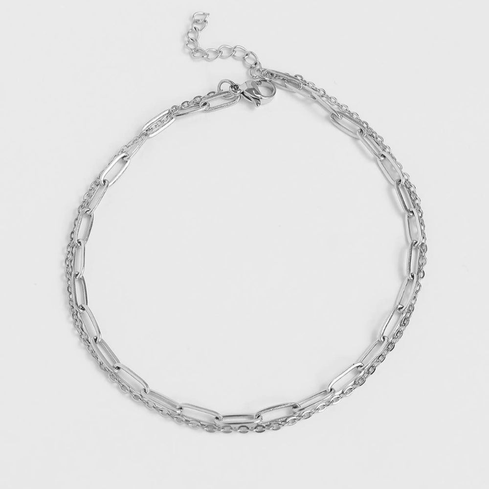 Double Chain Paperclip Anklet