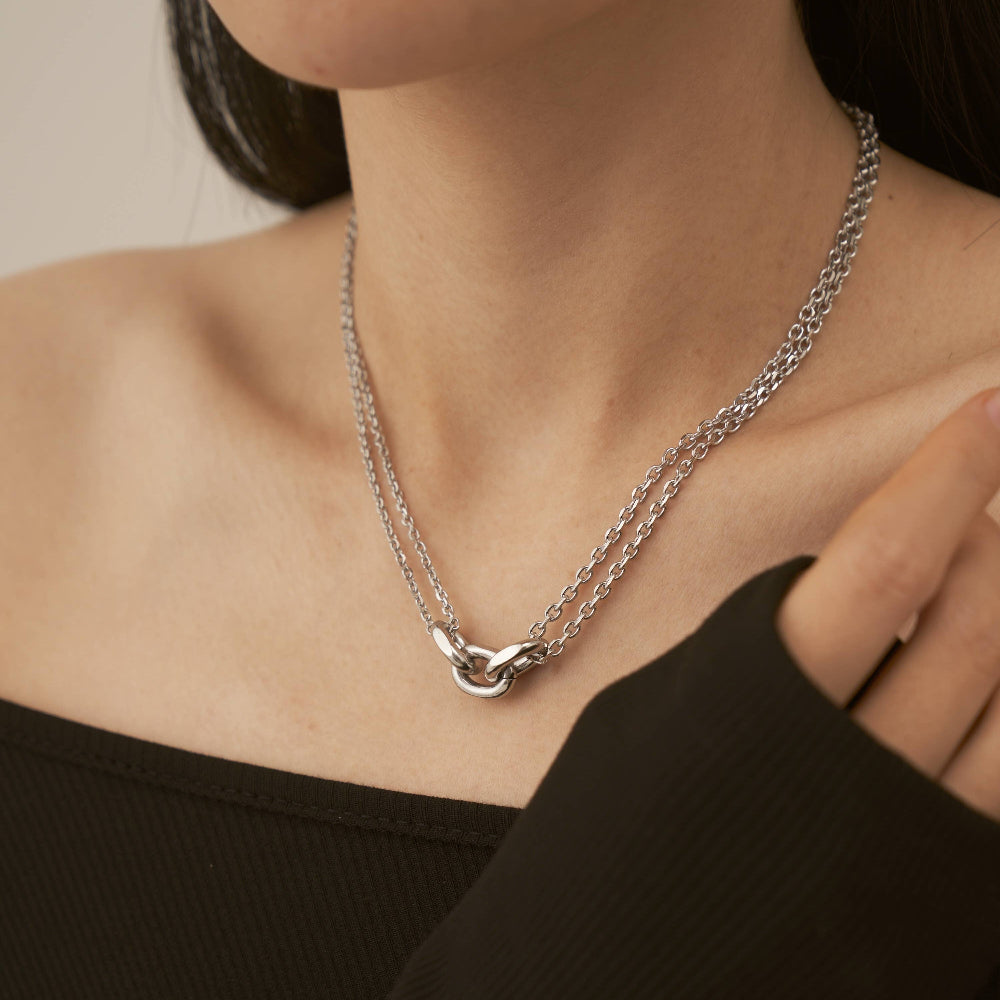 Silver Double Layer Snake Chain Necklace