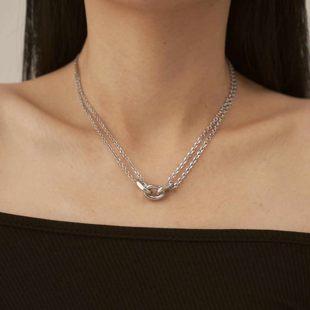 Silver Double Layer Snake Chain Necklace