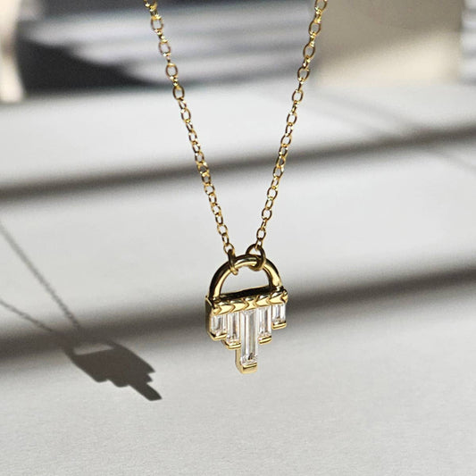 Baguette Art Deco Tiny Pendant Necklace