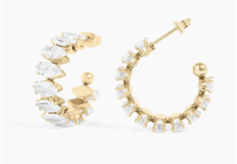 Marquis CZ Stone Hoop Earrings